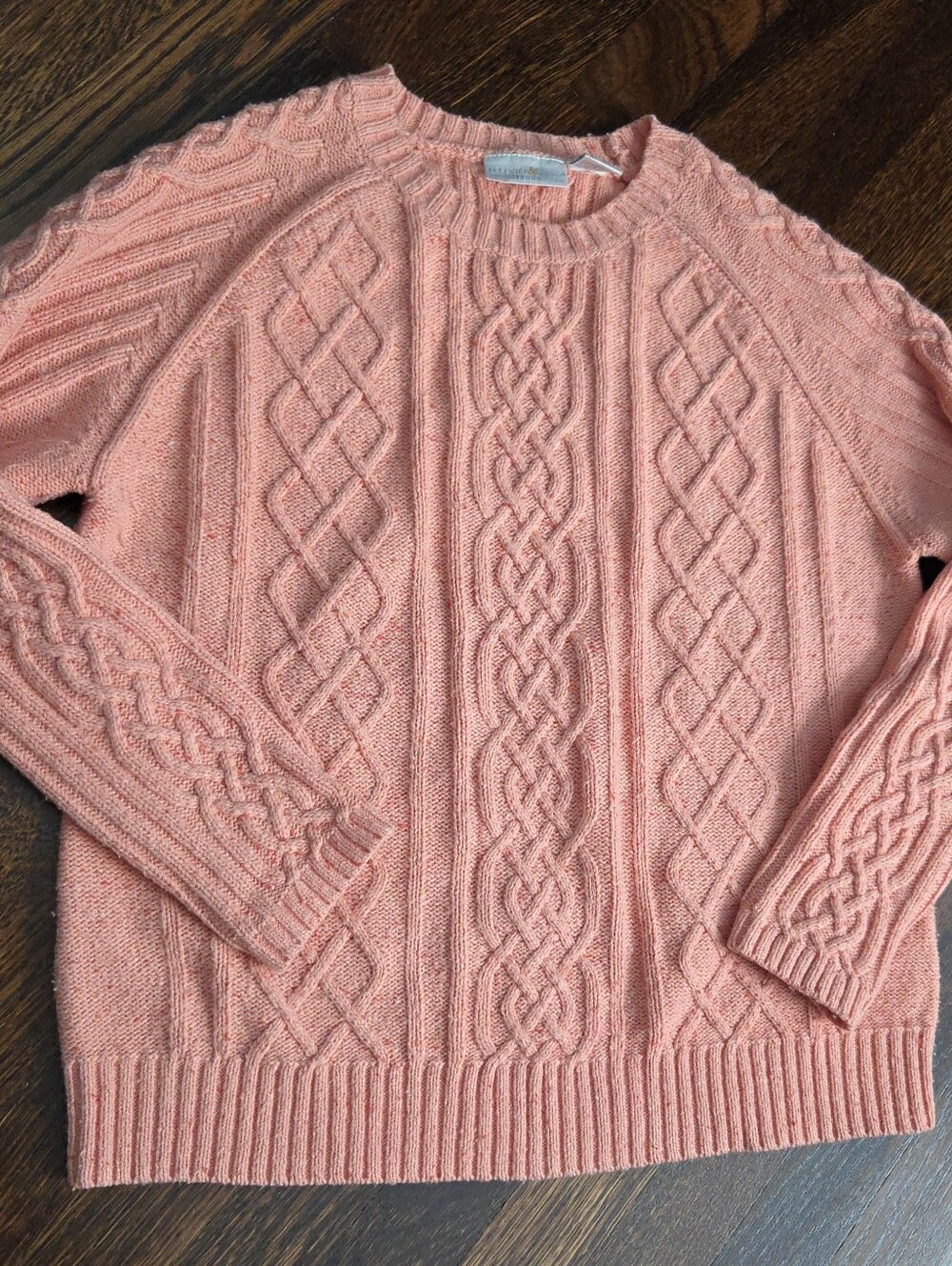 Preswick And Moore Salmon Pink Cable Knit Speckled Wool Blend Sweater Size L